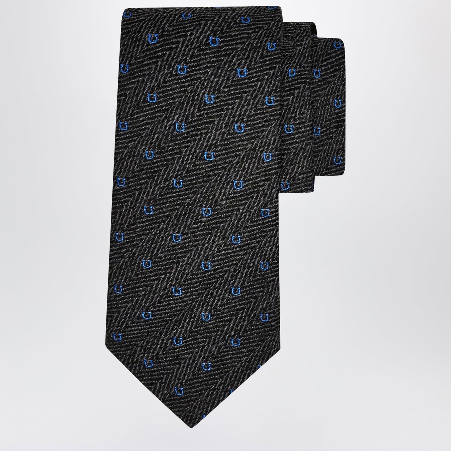 Ferragamo Grey/Light Blue Gancini Chevron Tie Men