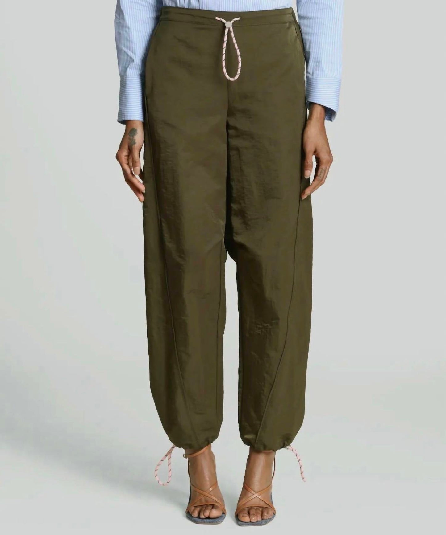 Drawcord Barrel Leg Joggers In Olive