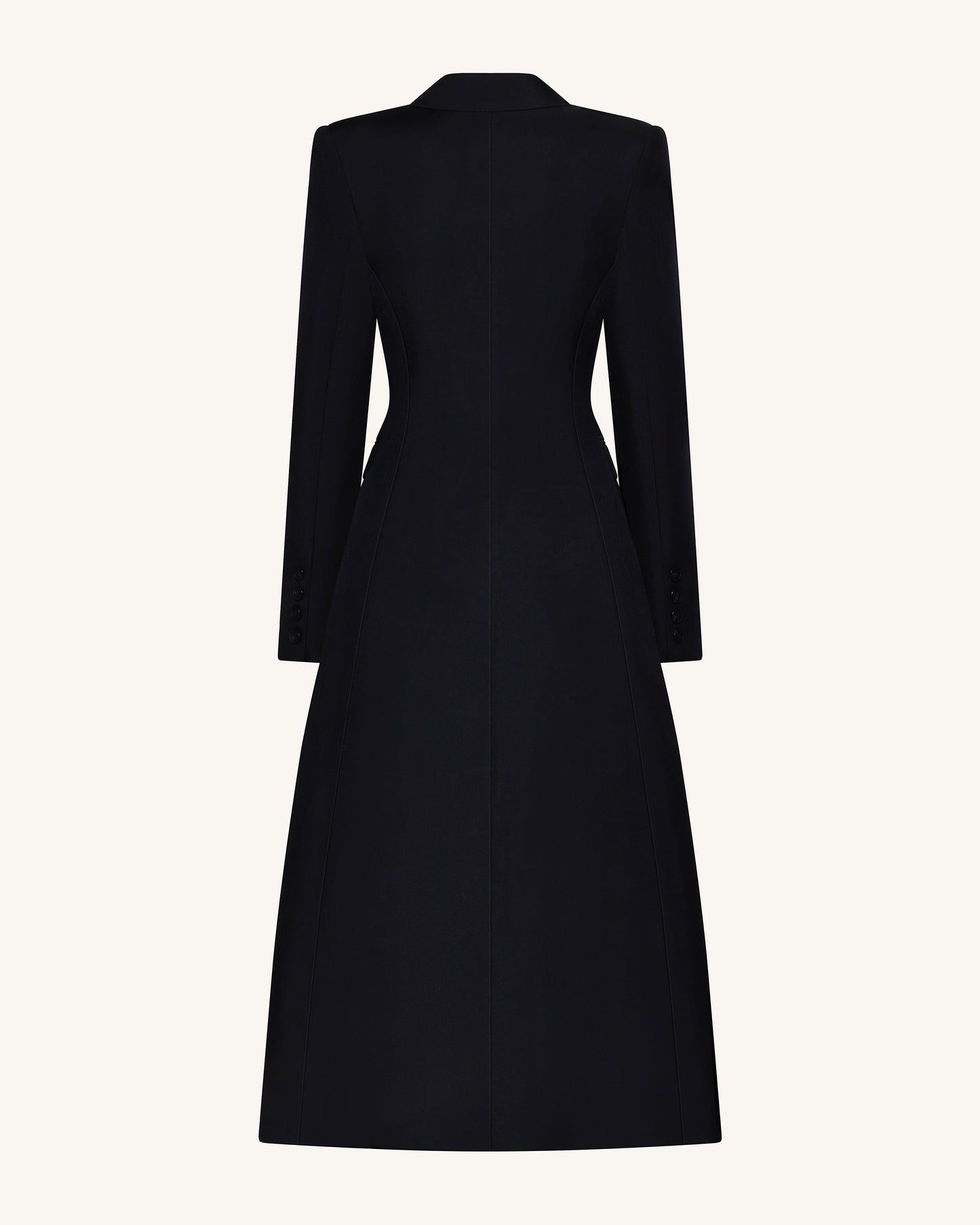 Structured Peak-Lapel Cutaway Maxi Blazer - Black