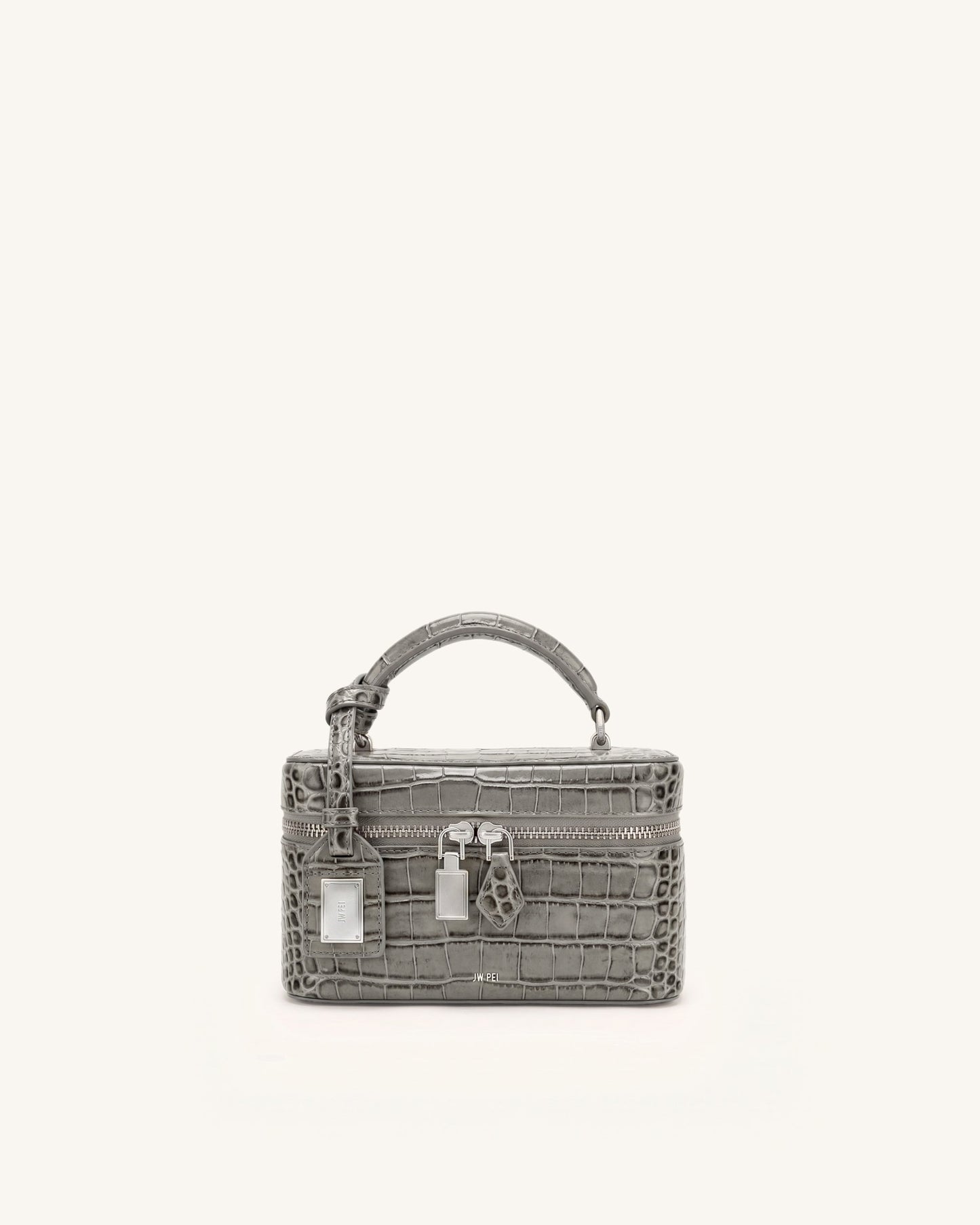 Cleo Box Shape Top Handle Bag - Grey Croc