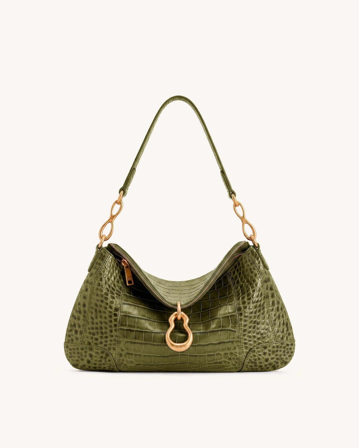 Jayla Metal Pendant Embellished Shoulder Bag - Green Croc