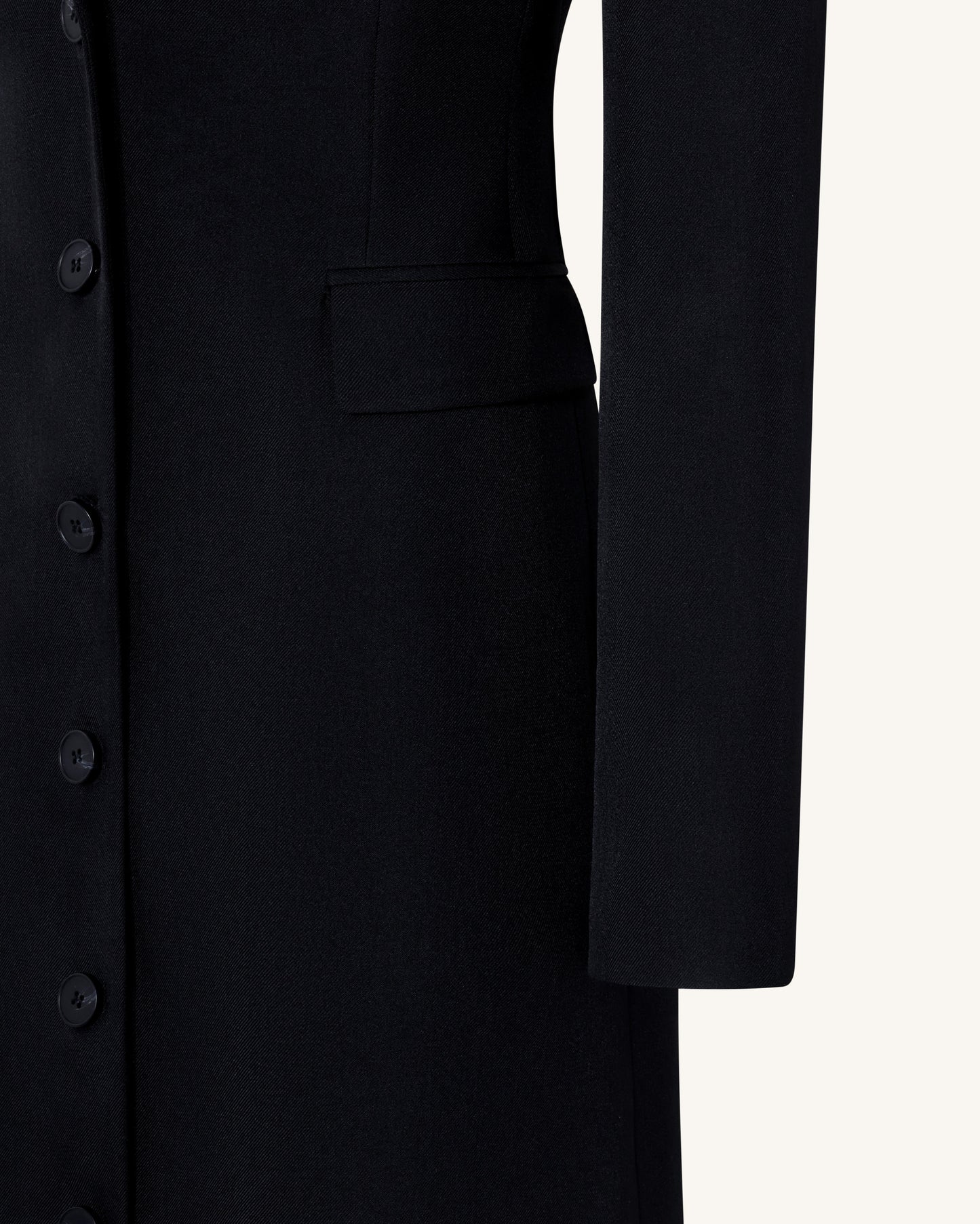 Structured Shoulder Fitted Lapel Maxi Coat - Black