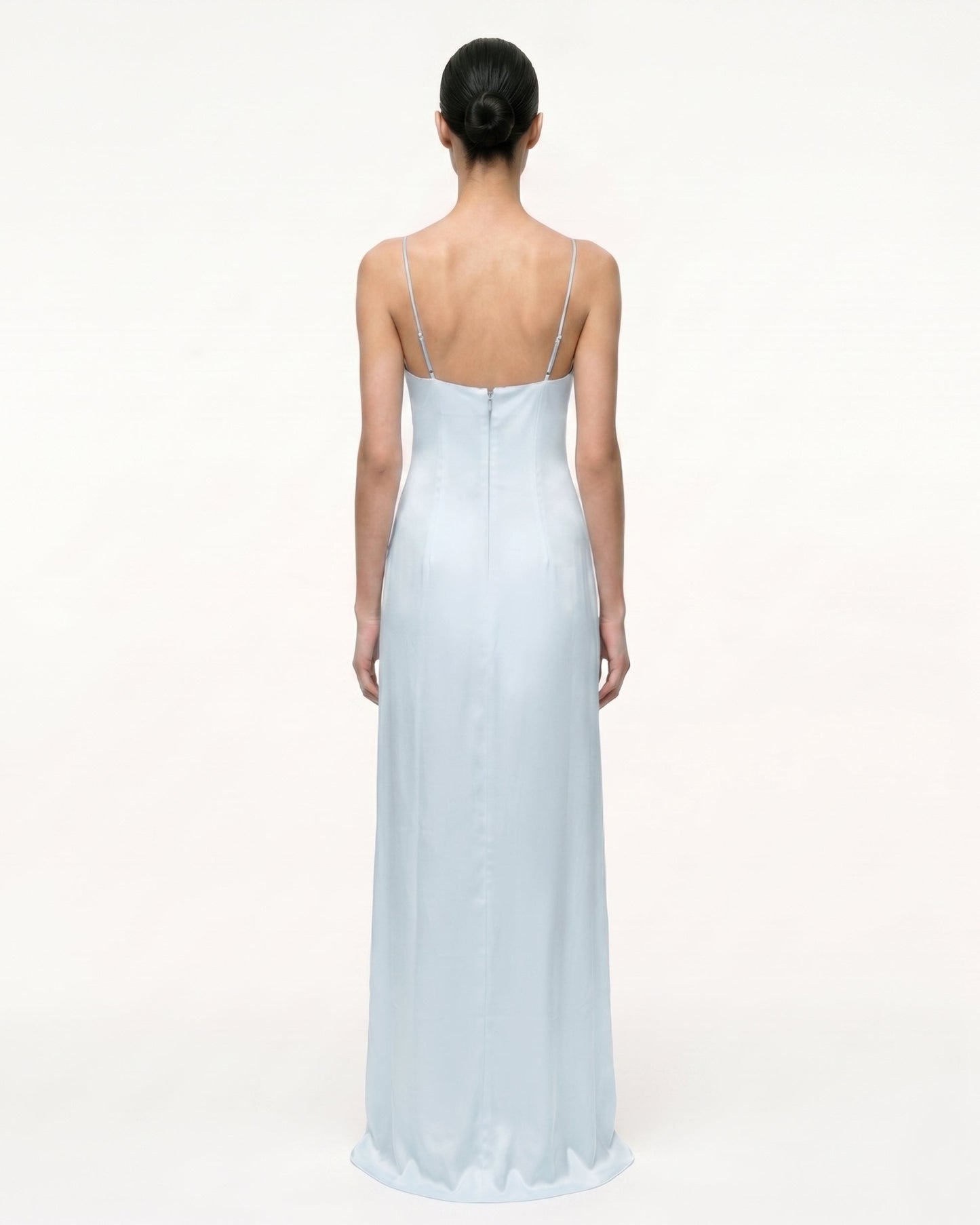 Iris Motif Satin Slip Gown - Light Blue