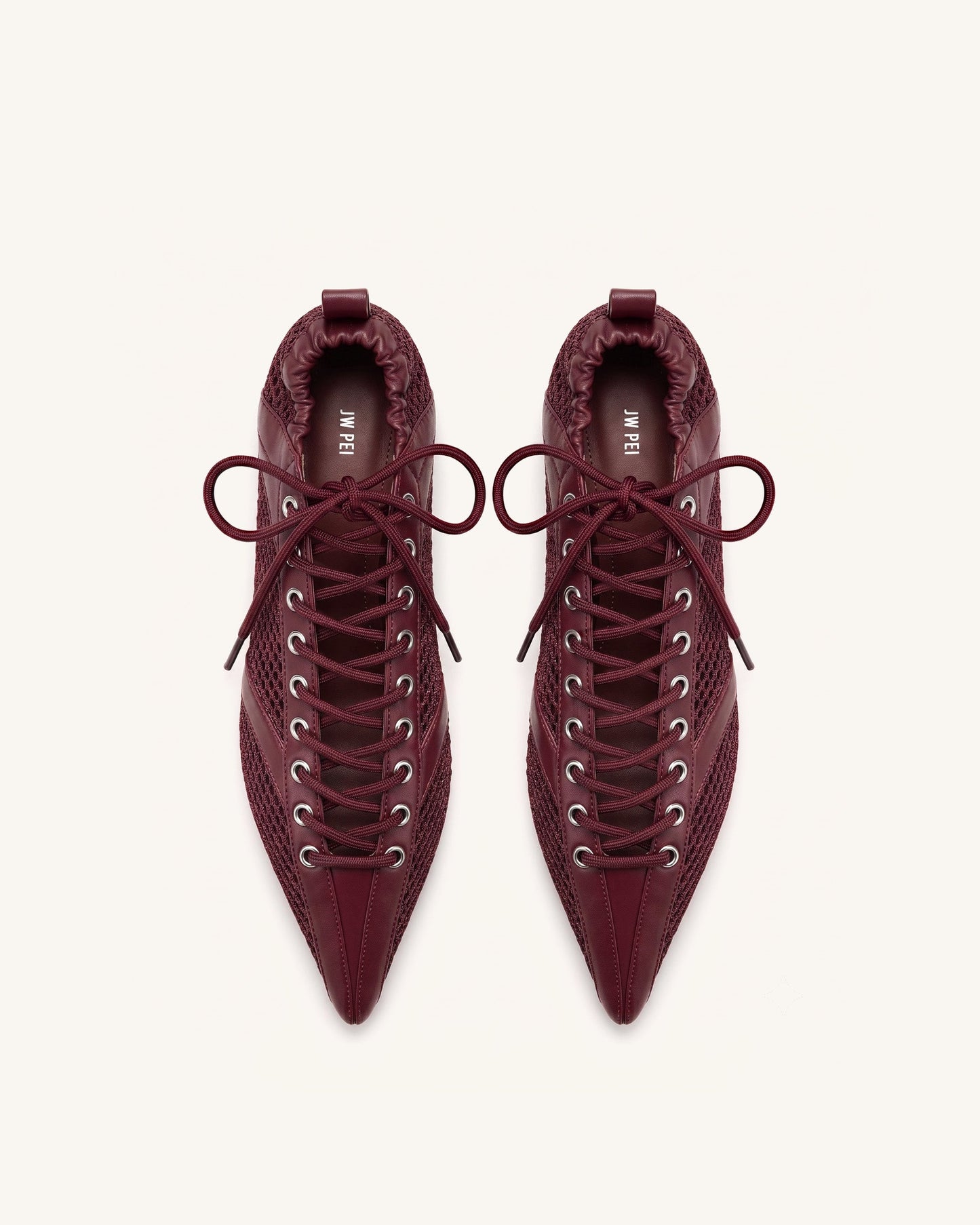 Ava Lace-Up Mesh Flats - Burgundy
