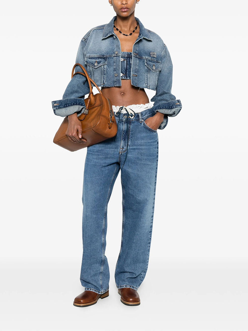 Miu Miu Women Cropped Washed Denim Jacket