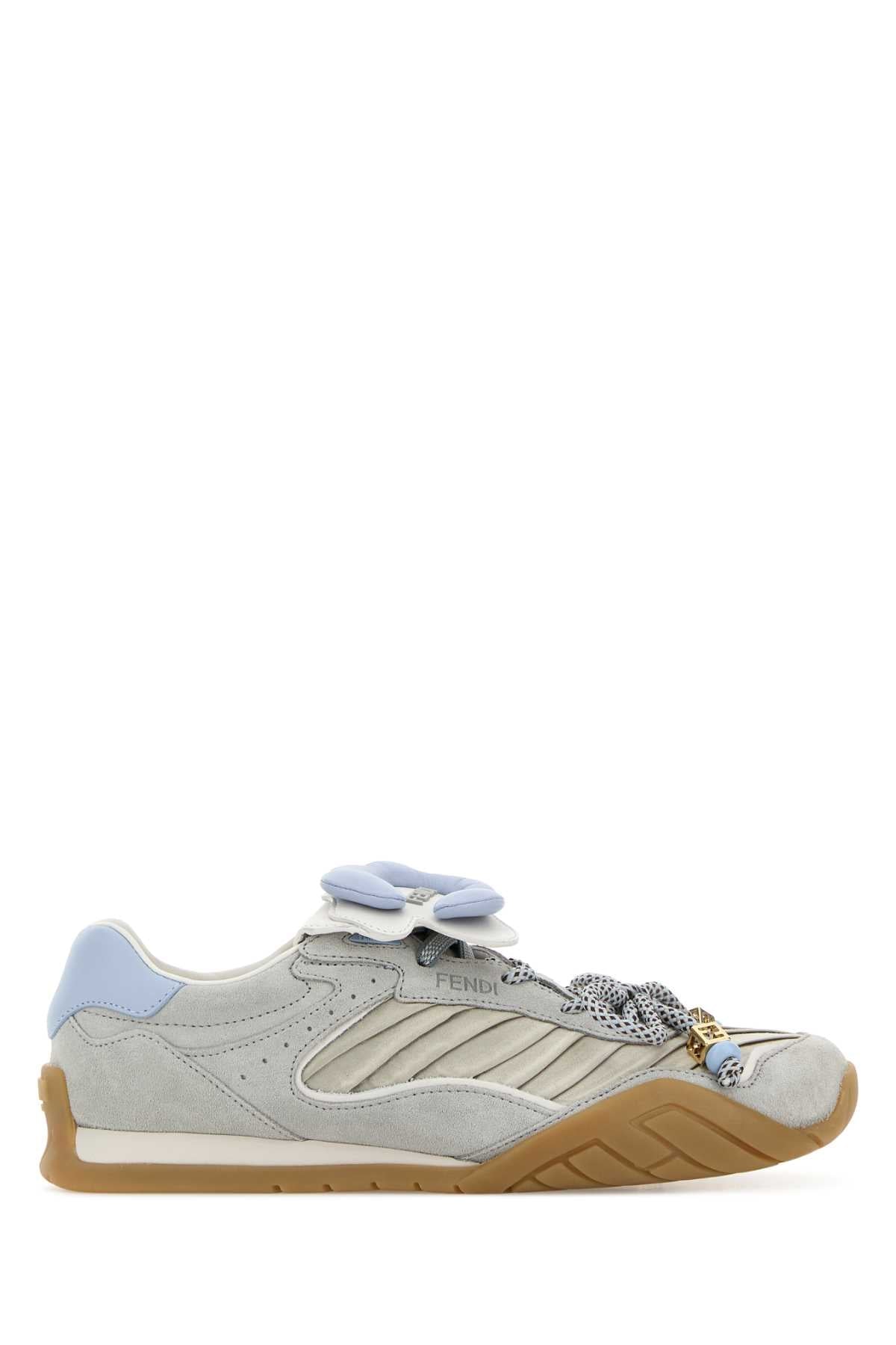 Fendi Women Light Blue Suede And Fabric Fendi Wave Sneakers