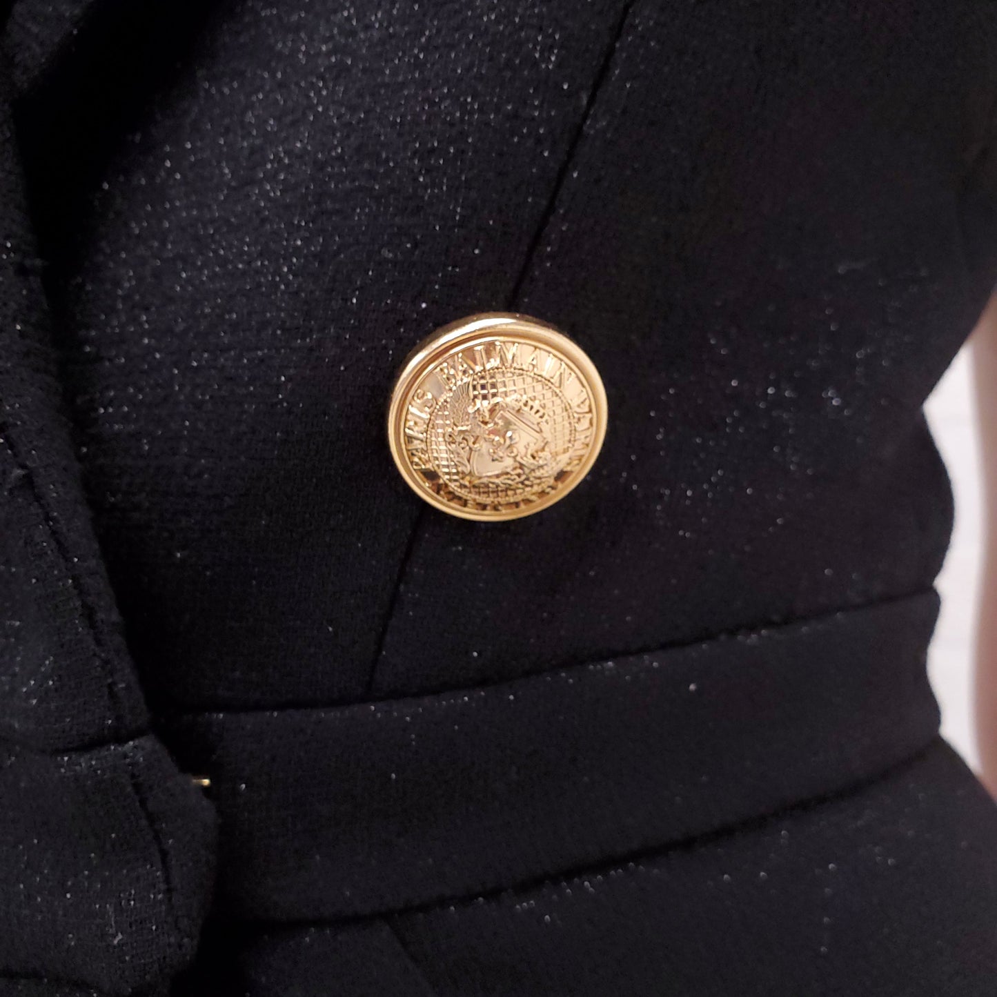 BALMAIN BLACK JUMPSUIT WITH LAPELS AND GOLD LOGO BUTTONS - SIZE XS