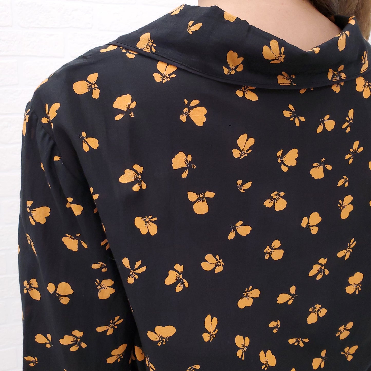 GANNI BLACK FLORAL PRINTED BLOUSE - SIZE 36