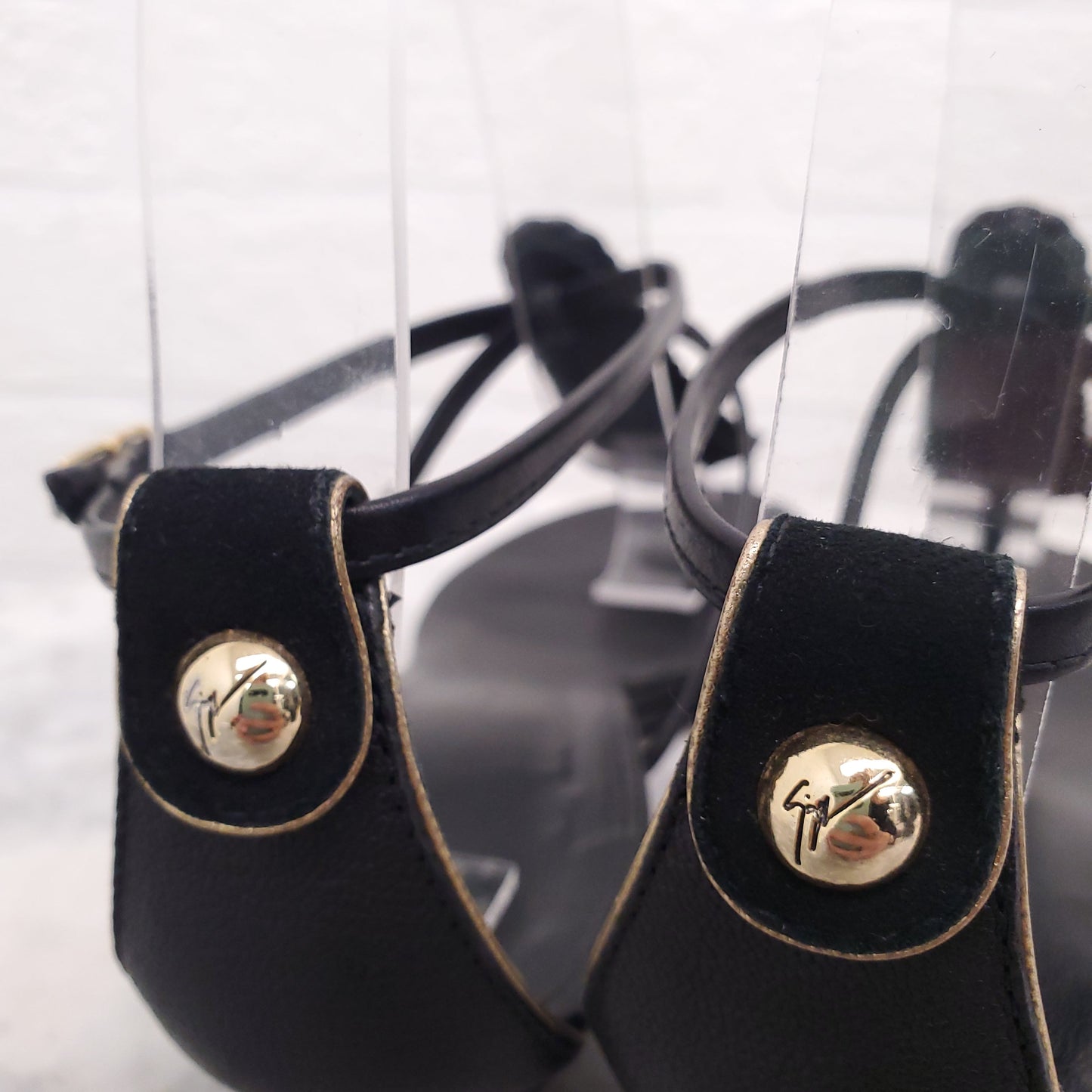 GIUSEPPE ZANOTTI BLACK AND GOLD SANDALS - SIZE 36
