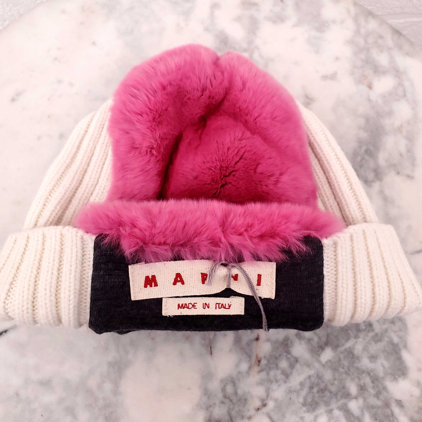 MARNI PINK BEANIE WITH FUR - SIZE M