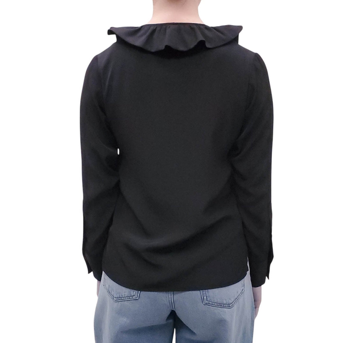 SMYTHE BLACK BLOUSE WITH RUFFLE DETAIL - SIZE XS