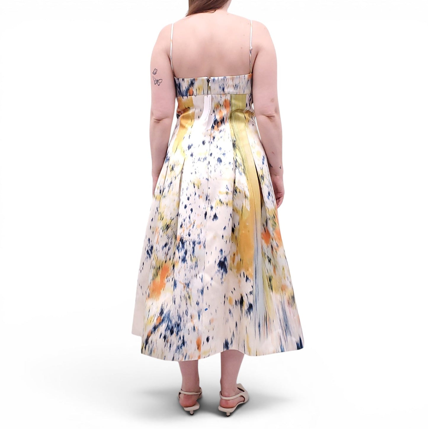 OSCAR DE LA RENTA ABSTRACT BRUSHSTROKE SILK LINED TANK DRESS - SIZE 10