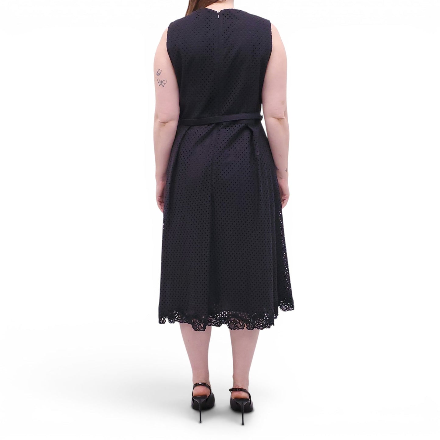 ERDEM BLACK EYELET DRESS WITH BELT DETAIL - SIZE 12