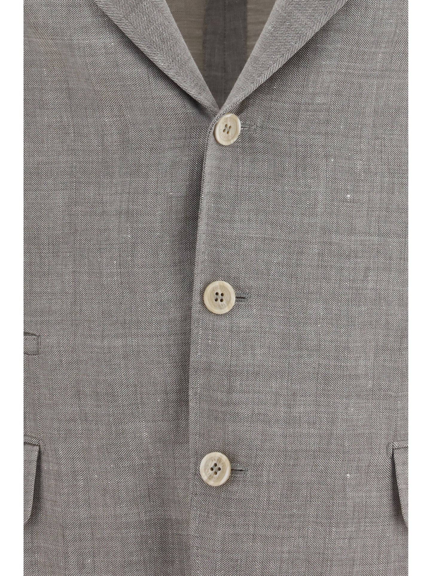 Brunello Cucinelli Men Deconstructed Linen And Wool Chevron Jacket