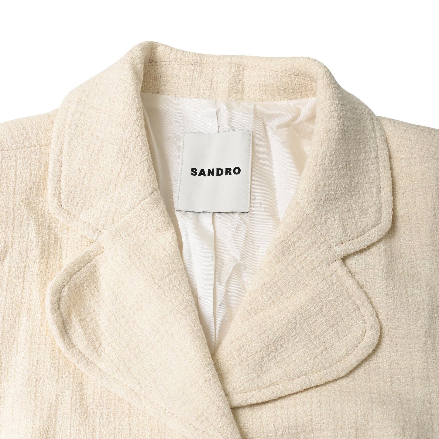 Sandro Truman Belted Tweed Jacket In Beige Cotton