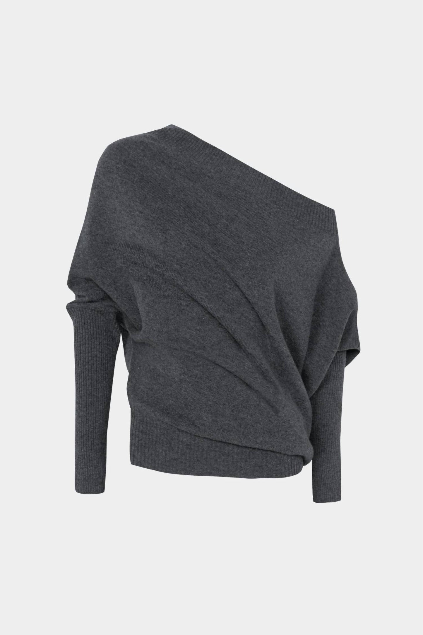 Merino Wool Off Shoulder Sweater In Grey