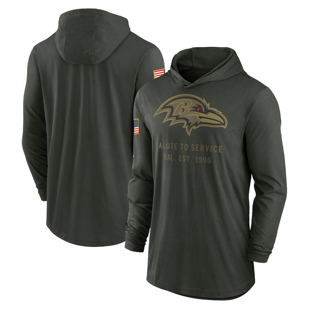 Men's Baltimore Ravens Forest Green 2025 Salute to Service Sideline Dri-FIT Lightweight Hooded Pullover