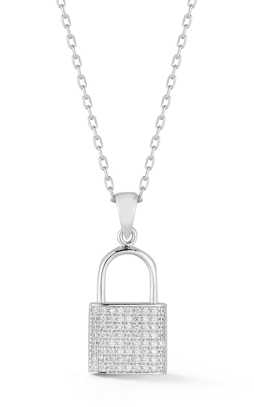 Sterling Silver Pave Padlock Necklace
