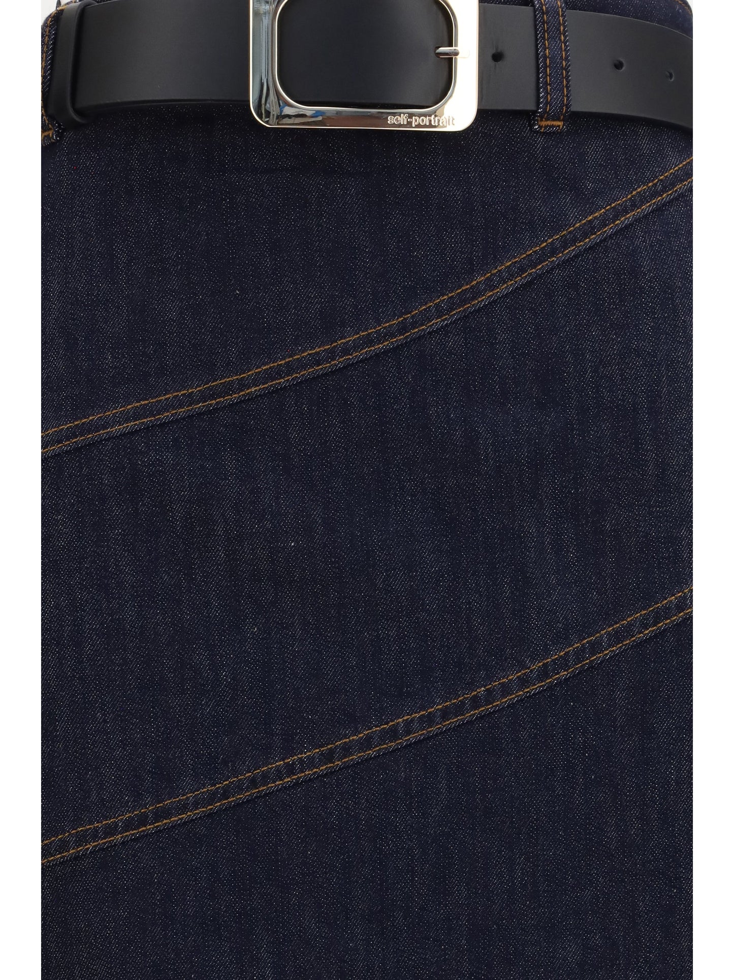 Self-Portrait Women Denim Midi Skirt With Belt