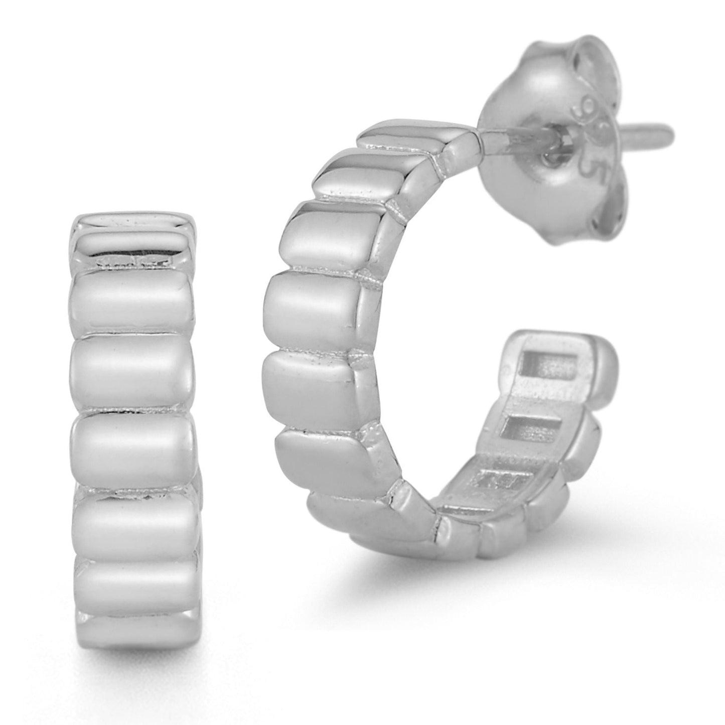 Sterling Silver Small Ribbed Hoops
