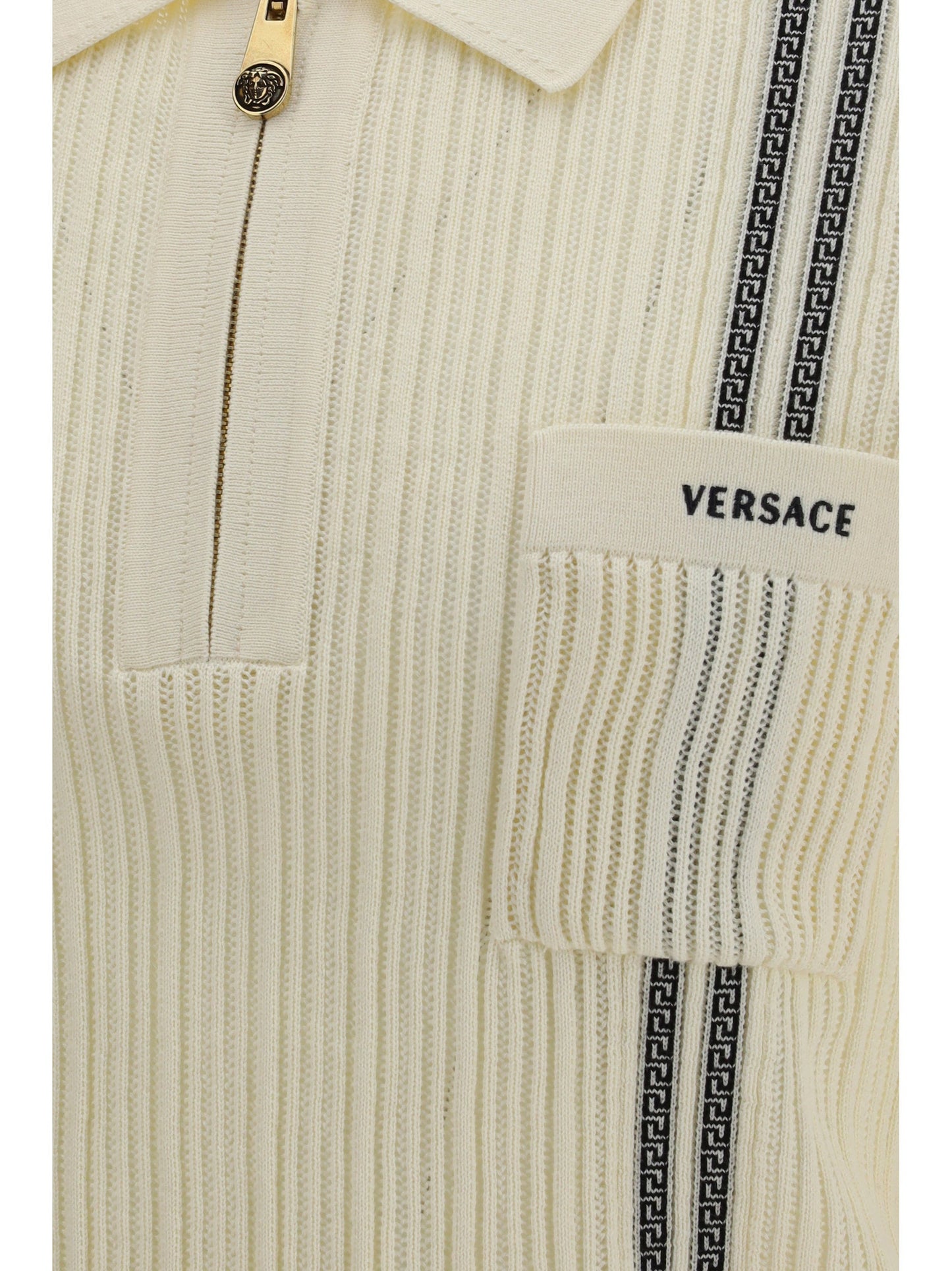 Versace Men Jacquard Cotton Knit Polo