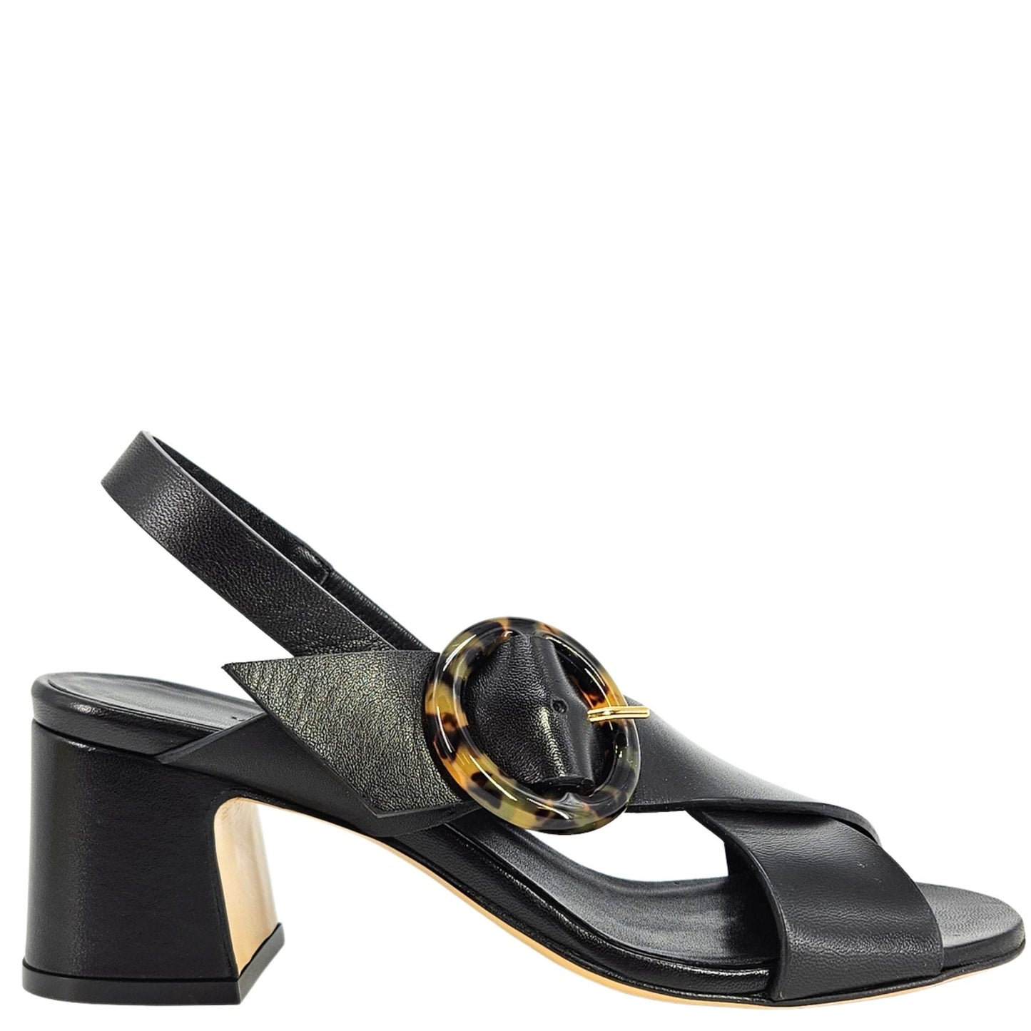 Leather Block Heel Singback Sandal