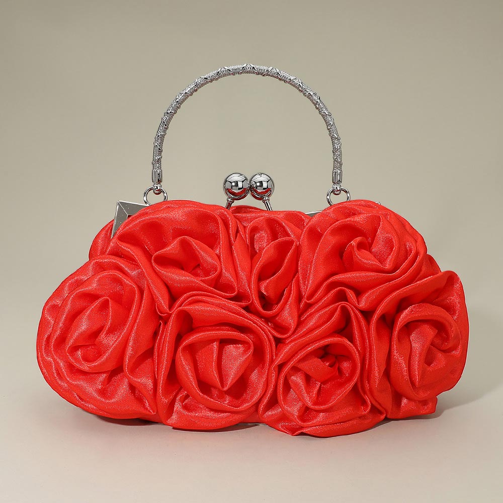 Floral Top Handle Evening Clutch Crossbody Bag