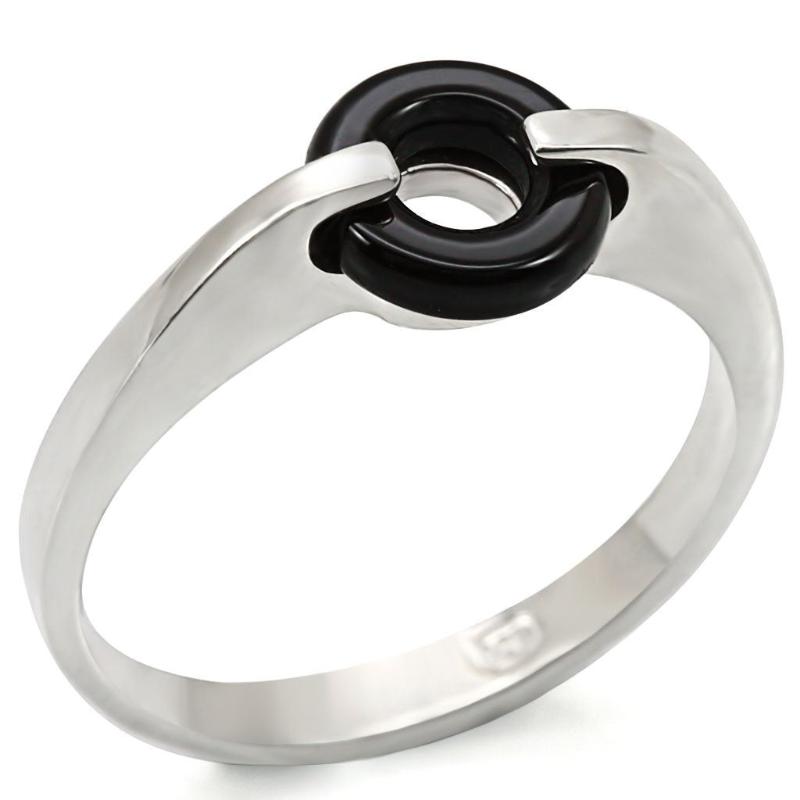 Silver 925 Sterling Silver Ring with Semi-Precious Agate in Jet