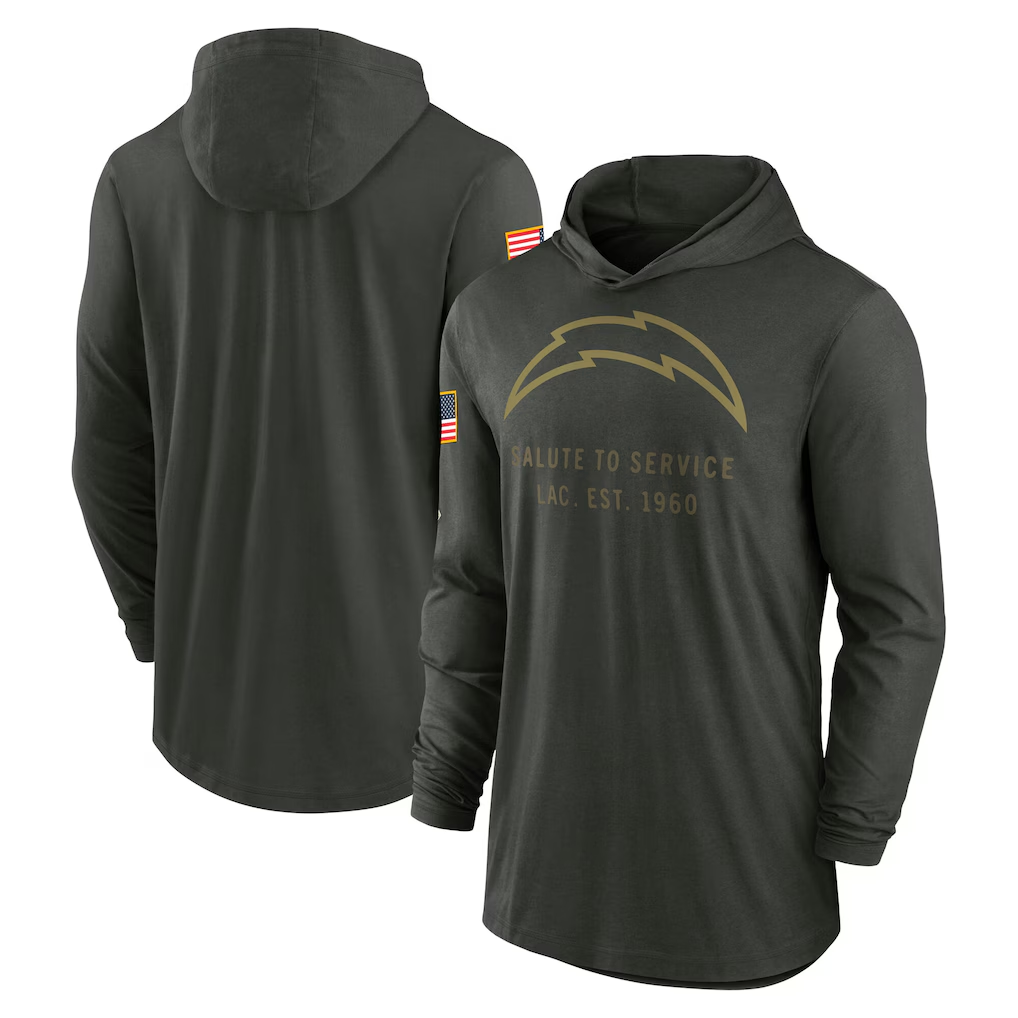 Men's Los Angeles Chargers Forest Green 2025 Salute to Service Sideline Dri-FIT Lightweight Hooded Pullover