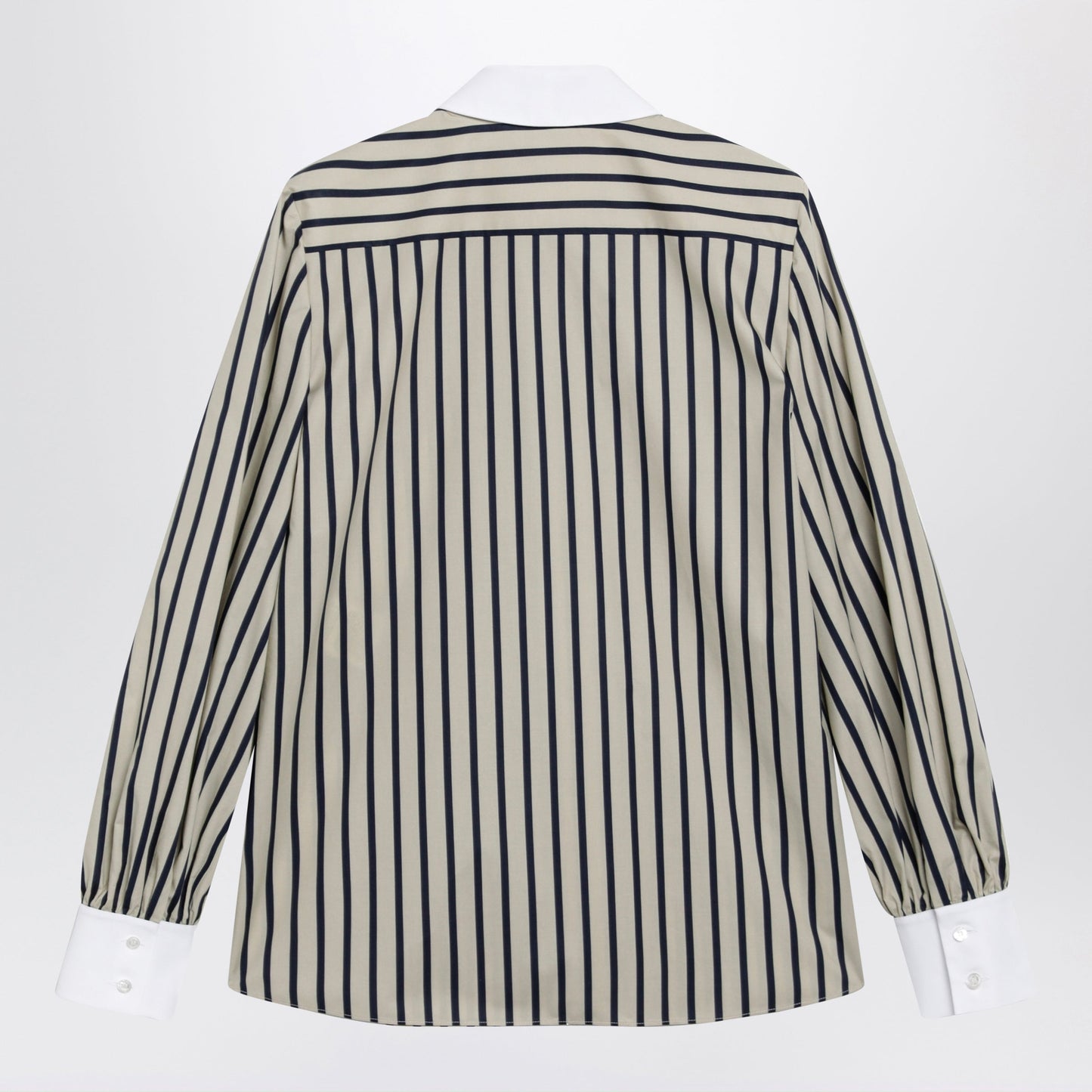 Valentino Striped Cotton Shirt With Scarf In Beige And Blue Women