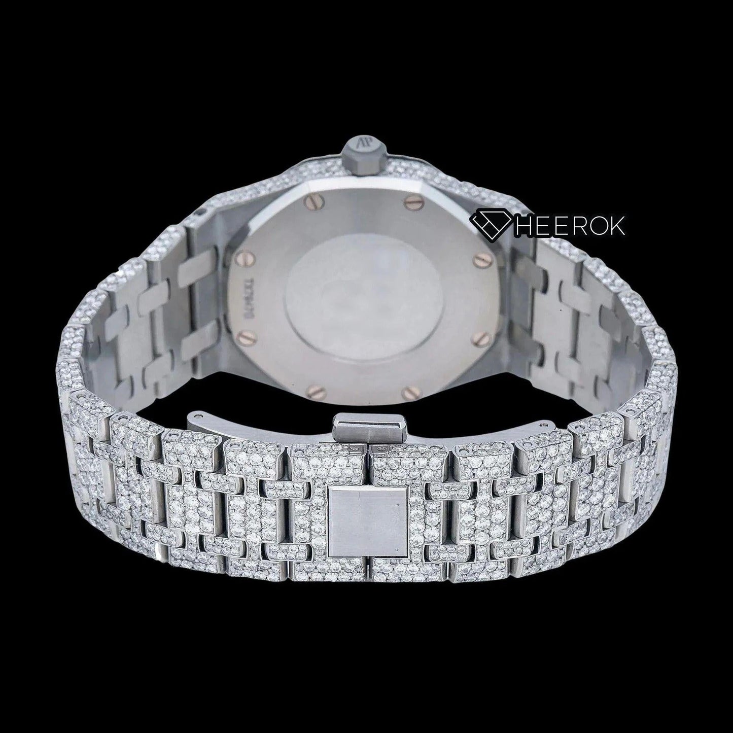 AP Royal Oak Black Dial White Stick Markers Diamond Bezel Fully Iced Moissanite Diamond Watch For Women