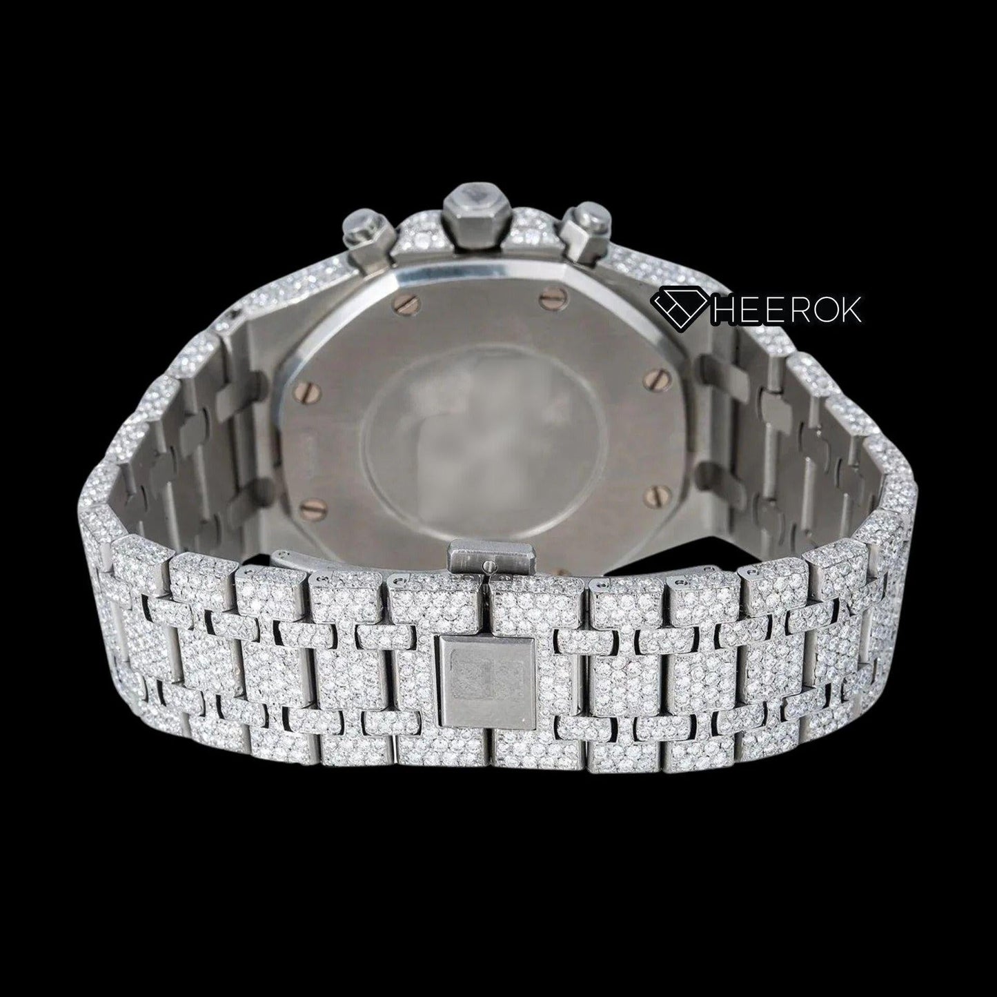 AP Royal Oak Chronograph Full Pave Diamond Dial White Stick Markers Diamond Bezel Fully Iced Out Moissanite Watch