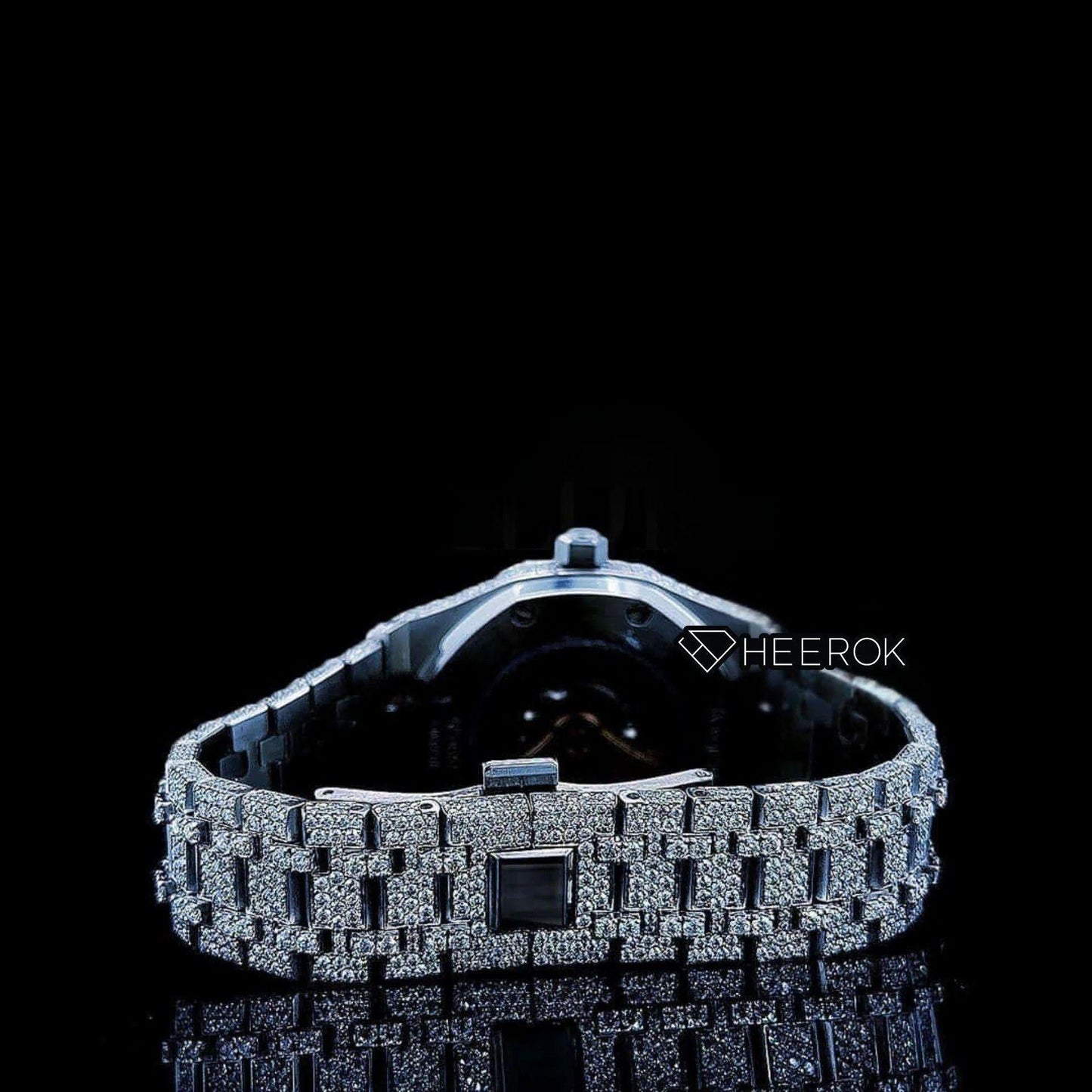 AP Royal Oak Fully Iced Out White Dial Blue Arabic Numerals Diamond Bezel Moissanite Diamond Bracelet