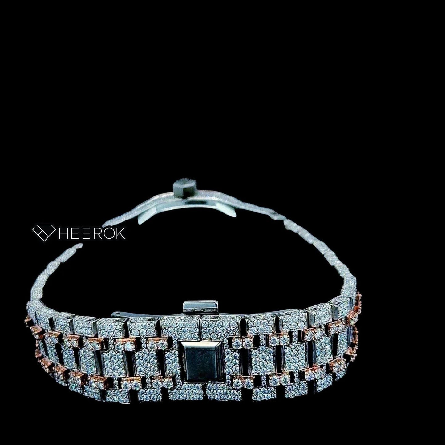 AP Royal Oak Rose Gold Dial Arabic Numerals Diamond Bezel Two Tone Rose Gold Moissanite Diamond Bracelet