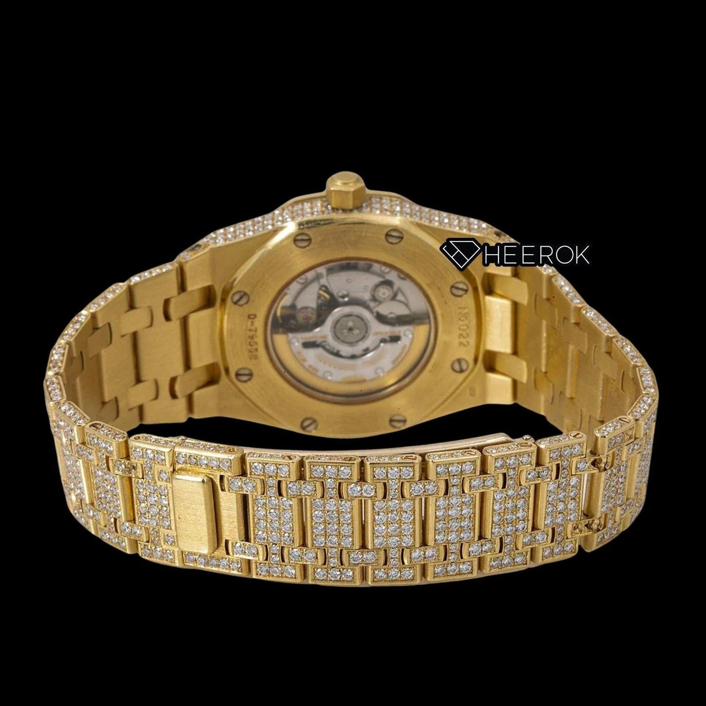 AP Royal Oak White Dial Baguette Diamond Markers Diamond Bezel Fully Iced Yellow Gold Moissanite Watch For Women