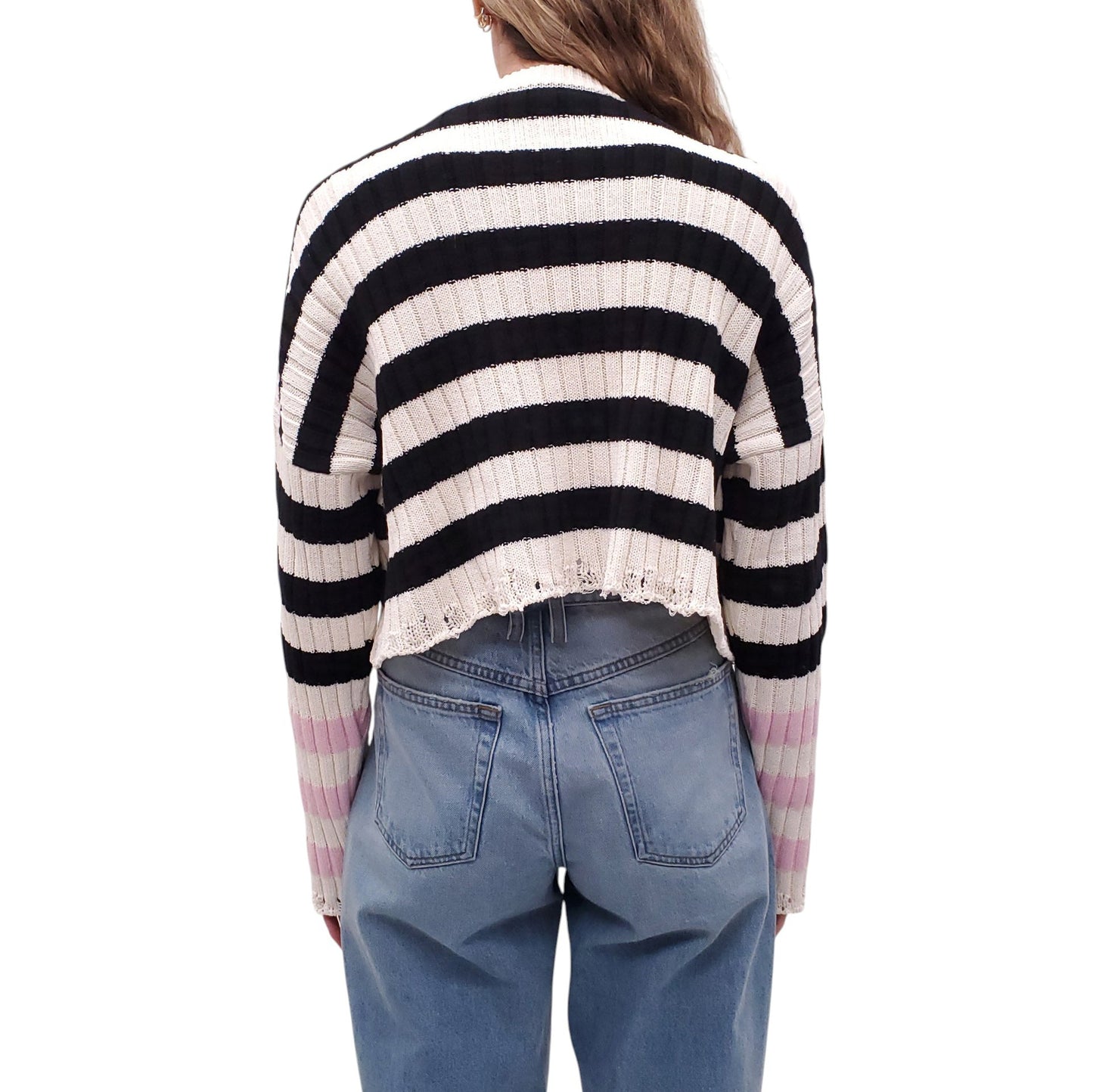 BALMAIN PEARL EMBELLISHED STRIPED SWEATER - SIZE 38