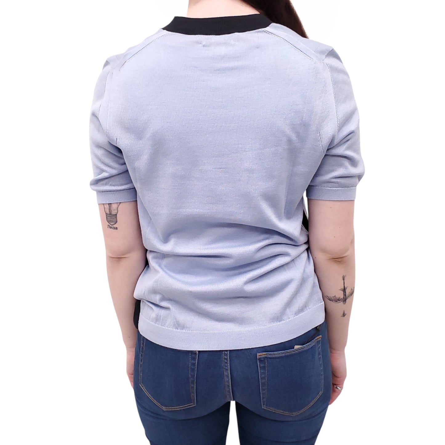 BURBERRY BLUE SHORT SLEEVE SWEATER - SIZE M