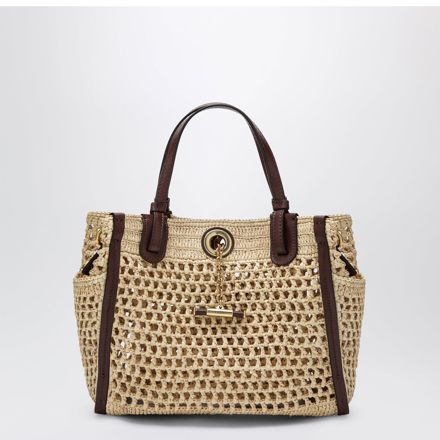Chloe Iconic Tote Bag In Raffia And Leather, Hot Sand Women