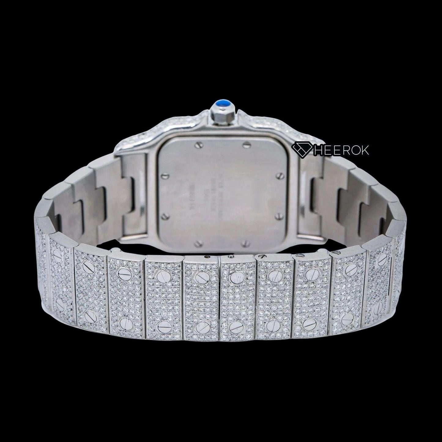 Cartier Santos White Dial Roman Numerals Diamond Bezel Bust Down Moissanite Diamond Watch For Women