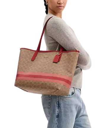 Coach City Tote Bag In Signature Canvas With Stripe