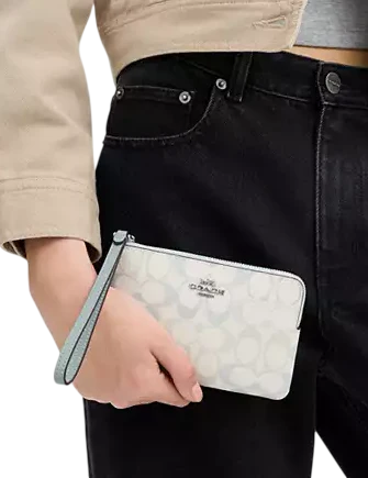 Coach Corner Zip Wristlet In Pretty Signature Canvas