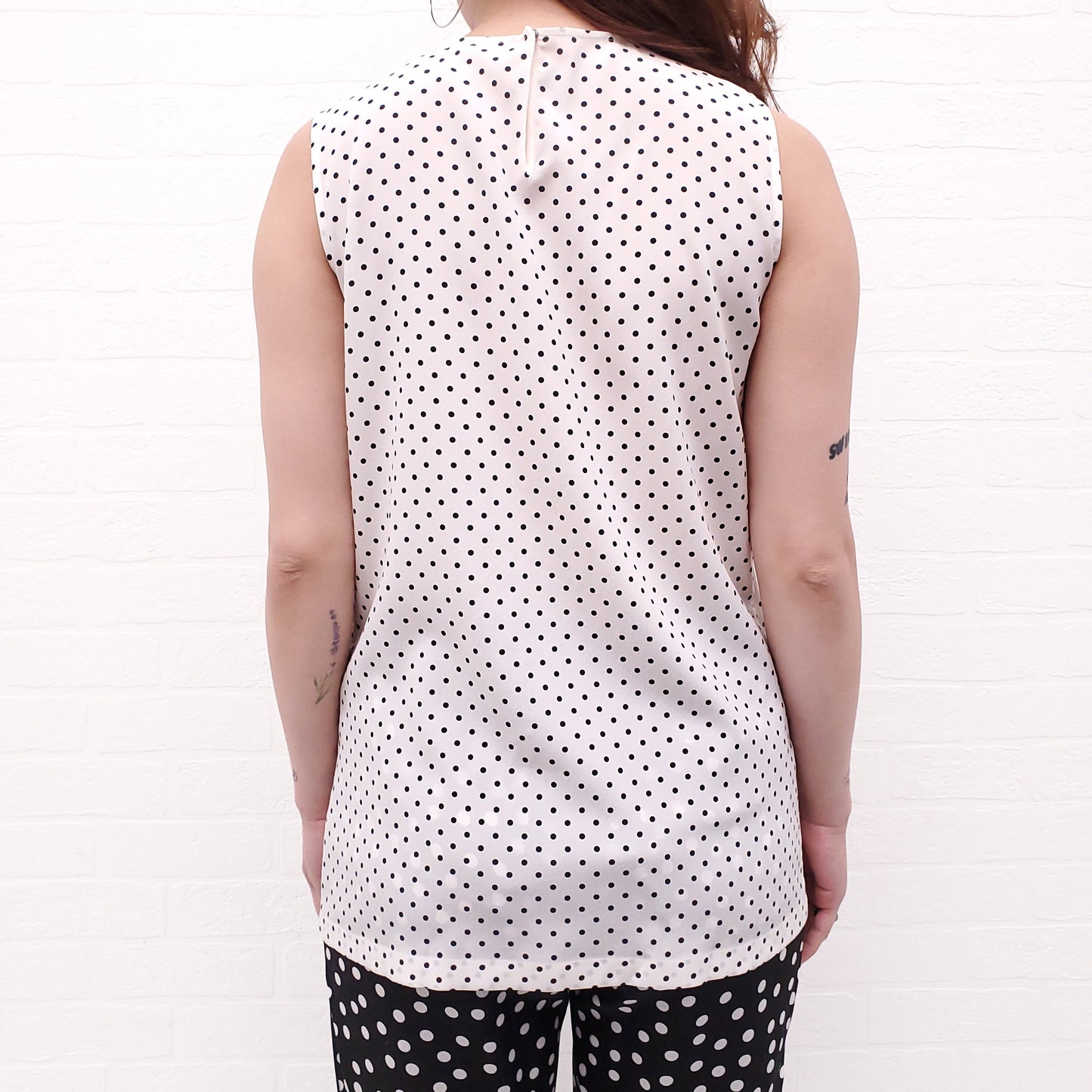 DOLCE & GABBANA WHITE POLKA DOT EMBELLISHED SLEEVELESS BLOUSE - SIZE 38