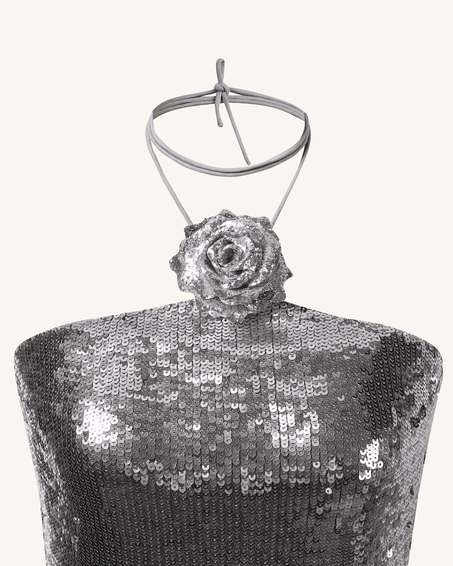 Burgundy Silver Sequinned Halter Mini Dress - Silver