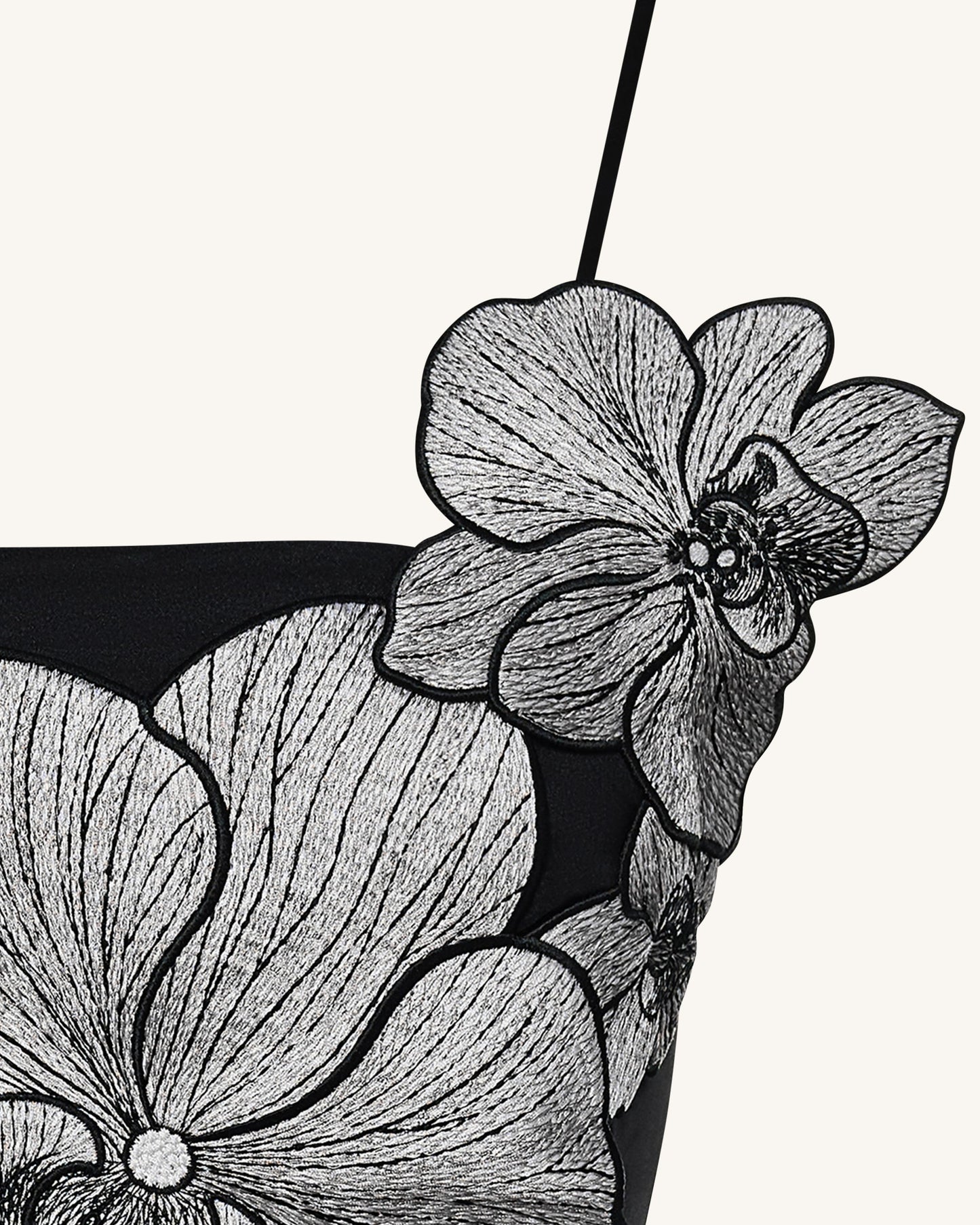 Orchid Appliqué Mini Dress - Black/Silver