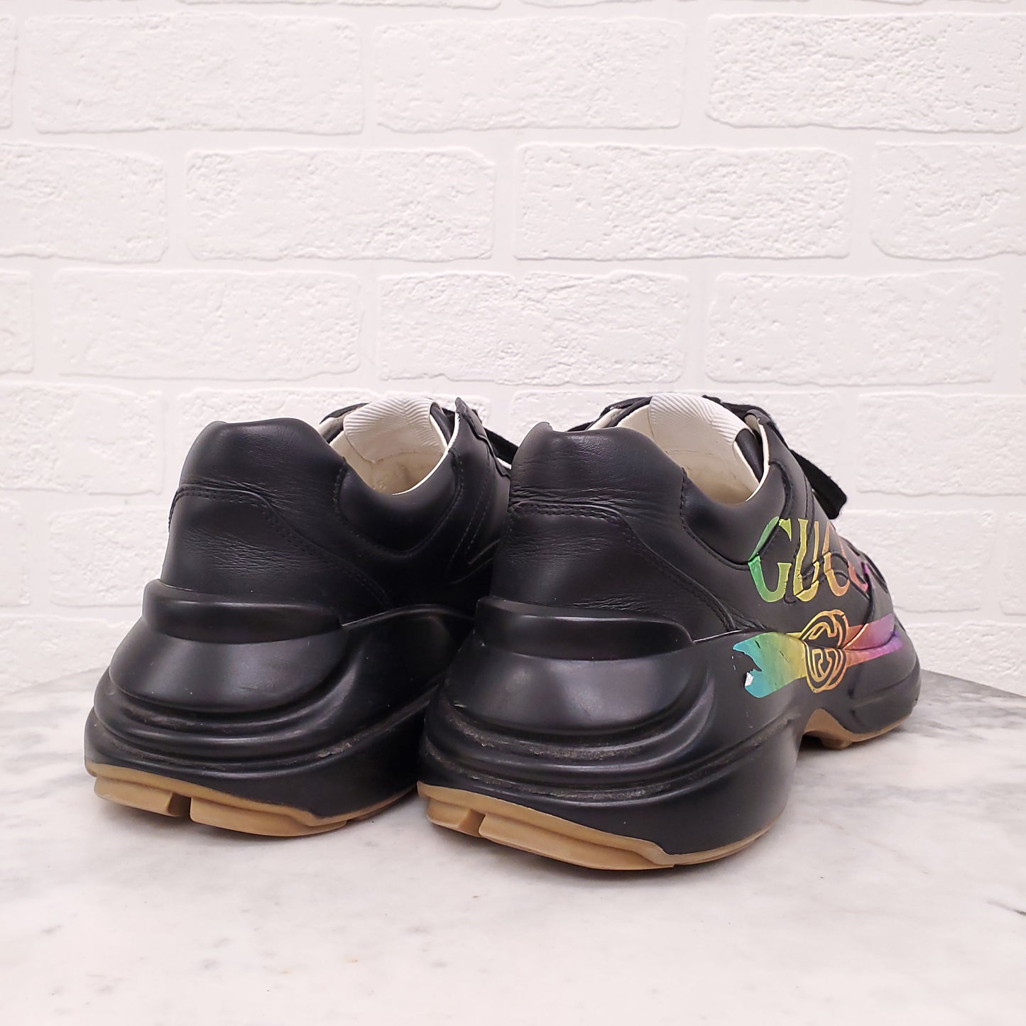 GUCCI BLACK RAINBOW LOGO SNEAKERS - SIZE 40