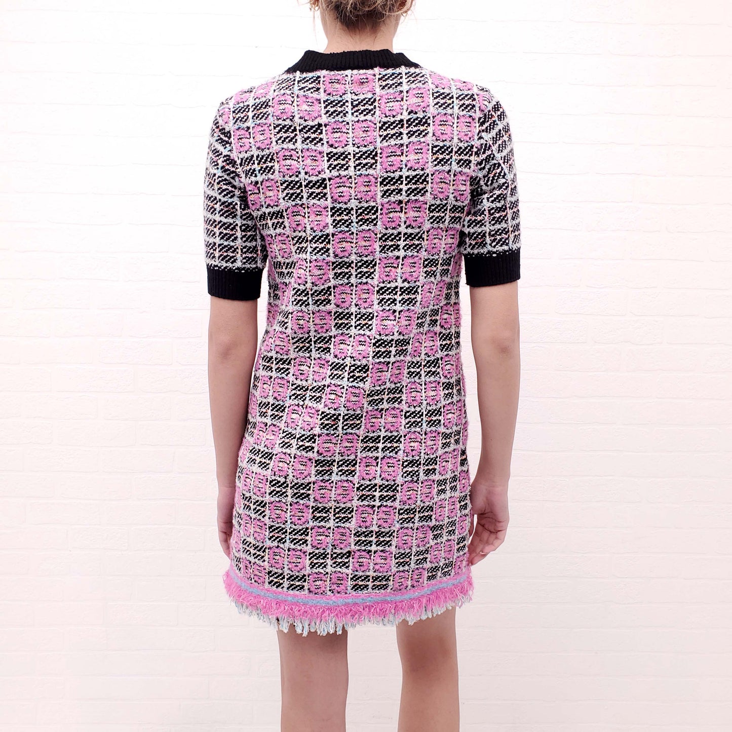 GUCCI MULTICOLOURED TWEED LOGO SWEATER DRESS - SIZE XS