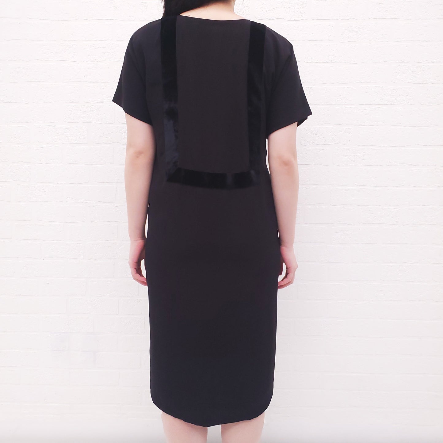 HERMÈS BLACK TUNIC DRESS WITH VELVET DETAIL - SIZE 34