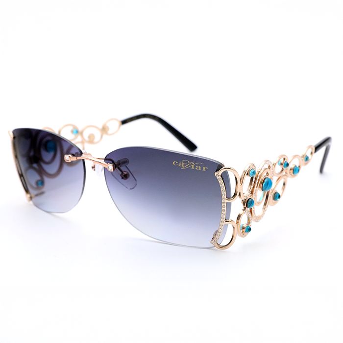 6849 C55 Turquoise Crystal Rectangular Sunglasses