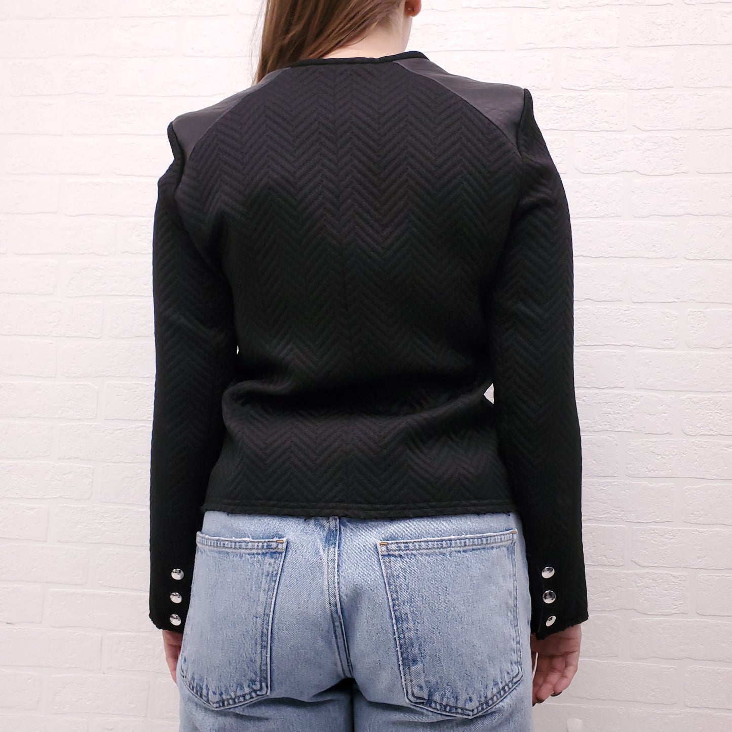 IRO BLACK TWEED JACKET WITH LEATHER DETAIL - SIZE 3/L
