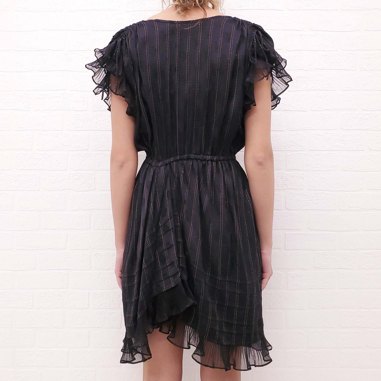 ISABEL MARANT BLACK PATTERNED DRESS WITH GOLD STITCHING DETAIL - SIZE 38